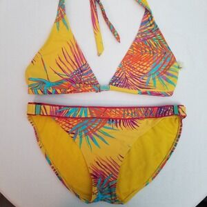 Leilani Two Piece Swimwear Yellow Multi Color Swim Halter Bikini Size 8